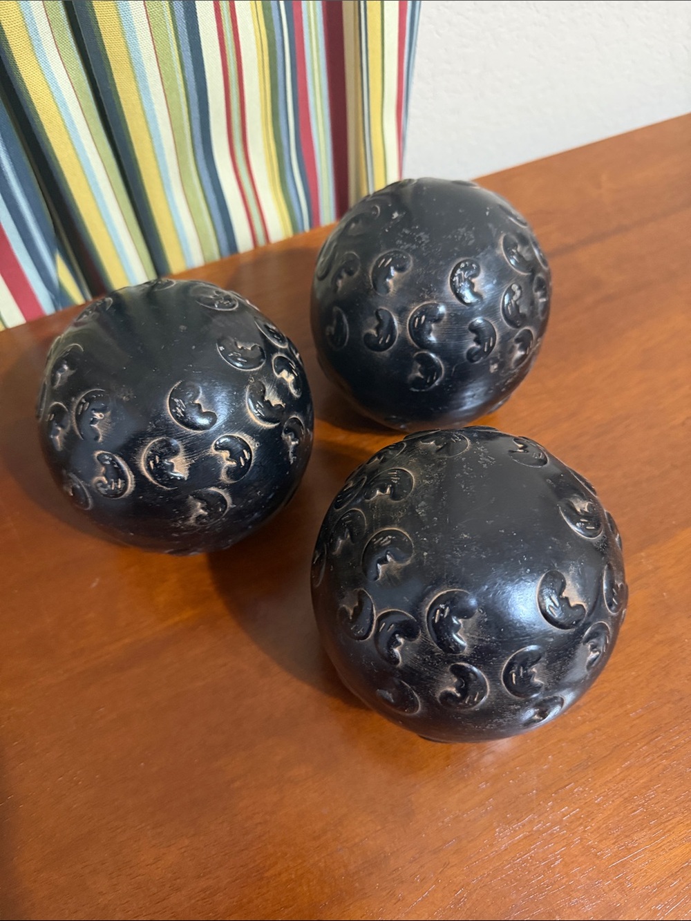 Decorative Black Carved Sphere Set of 3